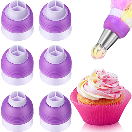 6 Pieces Three-hole Cupcake Decorating Kit Three-color Swirl Coupler Cake Decorating Supplies Coupler Plastic Purple Pipe Tip Coupler Cookie Flower Pastry Coupler for Baking Cake Icing Decorations