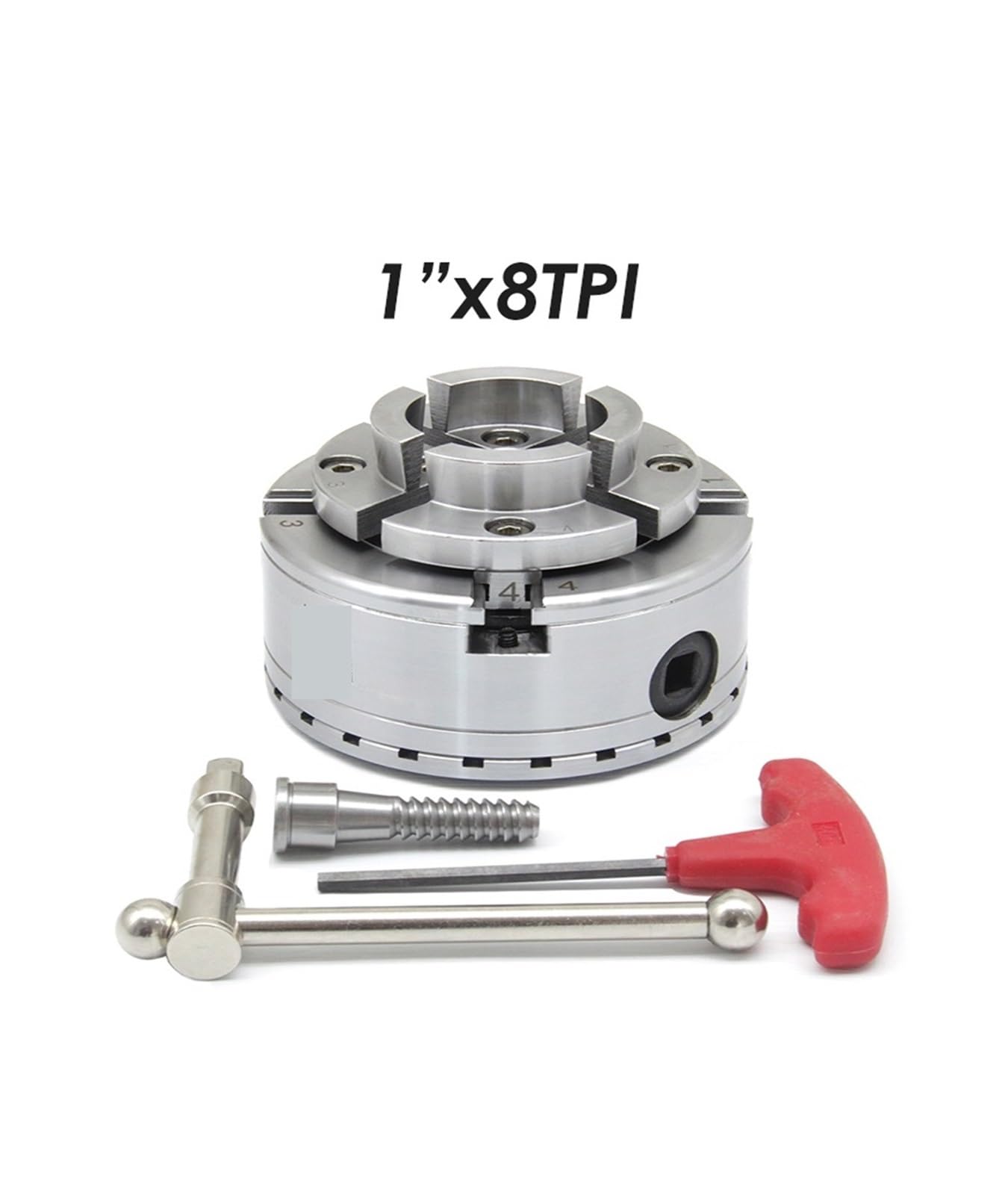Uchwyt tokarski, 4 "100mm uchwyt przewijania tokarki do drewna z 4 szczękami krokowy/okrągły/Pin/płaska szczęka samocentrujący akcesoria do obrabiarek do drewna(B. 1 Inch x 8 TPI)
