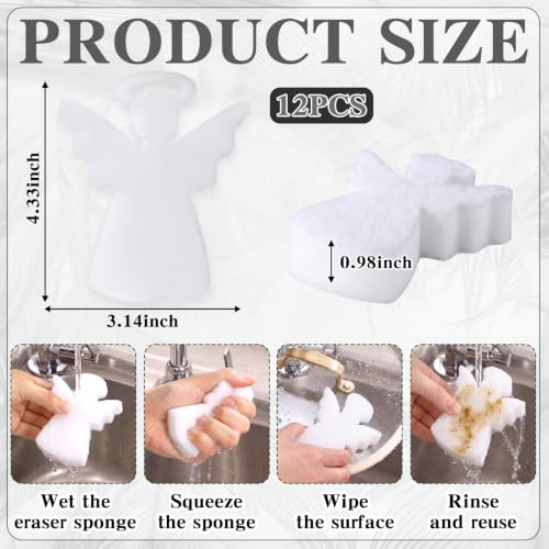 Image of Tioncy 12 Pack White Angel Christmas Kitchen Sponges Bulk | Christmas Angel Dual Sided Scrubber Sponges, Dishwashing Kitchen Cleaning Accessories for Household Supplies