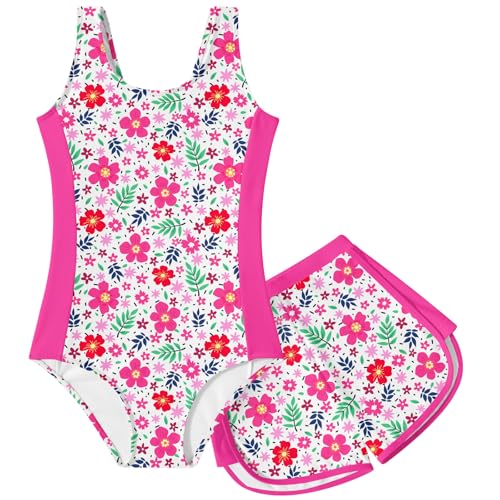 Image of TUONROAD Toddler Girls One Piece Swimsuit 2Pcs Bathing Suit Kids Swimwear with Short for 3-9