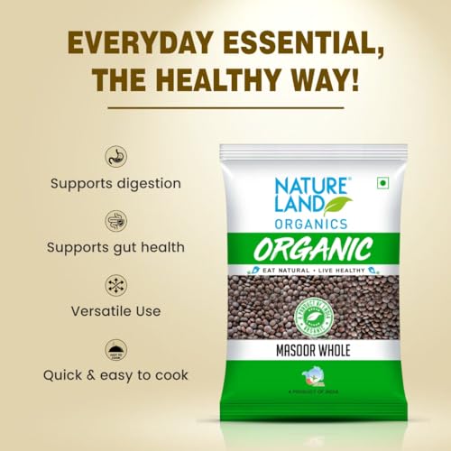 Image of Natureland Organics Masoor Whole /Sabut Pouch, 1 kg (Pack of 3)