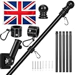 Flag Pole Kit, 6FT Wall Mounted Flagpoles for Garden Stainless Steel Flag and Pole Set for House Garden Yard Outdoor Fence Black