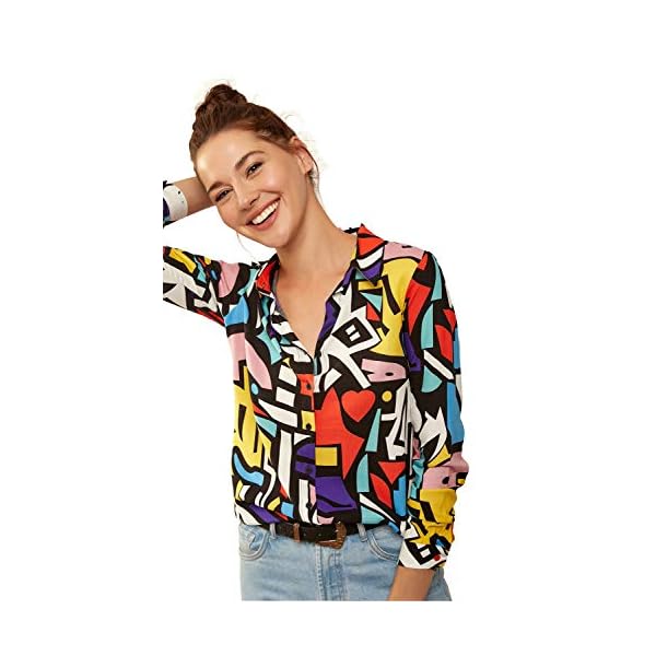 Blouses-for-Women-Fashion-Casual-Long-Sleeve-Button-Down-Shirts-Tops-XS-3XL Blouses for Women Fashion, Casual Long Sleeve Button Down Shirts Tops, XS-3XL (Red Yellow Mix Colors, X-Large)