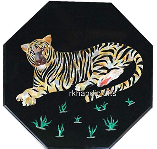 16 x 16 Inches Black Marble Bed End Table Top Inlay Coffee Table with