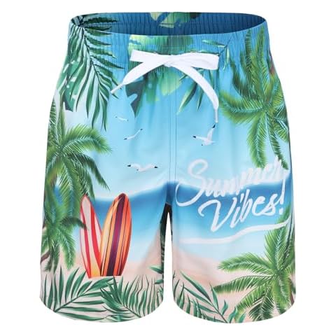 Mardonskey Boys Swim Trunks Quick Dry Swim Shorts for Kids Boys UPF 50+ Board Shorts Summer Beach Swimwear Blue Seaside Size 8/7-8 Years Cover