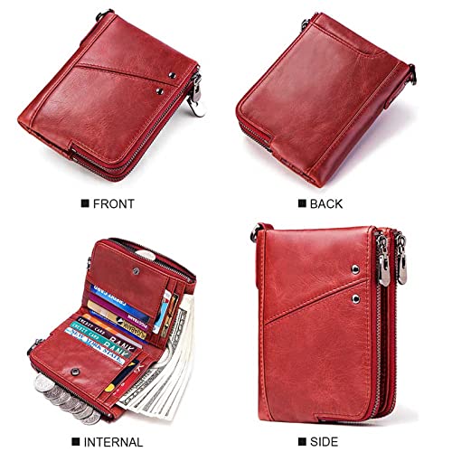 Mens Wallet Zipper Genuine Leather RFID Blocking Wallet Bifold Double Zipper Coin Pocket Slim Purse with 12 Card Holder (Black)4