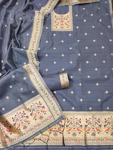 Image of DEVANGI Women's Banarasi Silk Unstitched Salwar Suit Dress Material With Dupatta