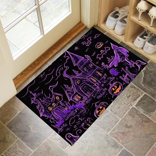 Paillasson citrouille Halloween antidérapant et tapis absorbant violet foncé - 3