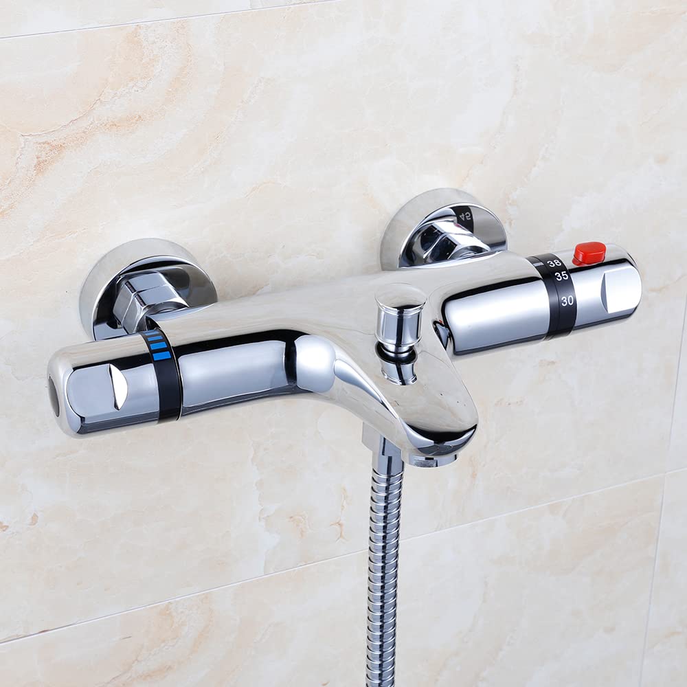 Bateria wannowa z termostatem, bateria mieszakowa, wanna, kran, wanna, armatura prysznicowa, termostat z przyciskiem bezpieczeństwa 38°C, do łazienki