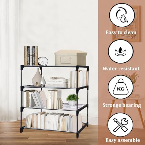 Image of 4 Tier Metal Book Shelf Tall Narrow Storage Rack for Kids and Adults Modern Bookshelf Unit for Nursery, School, Home, and Office, Floor Mount Open
