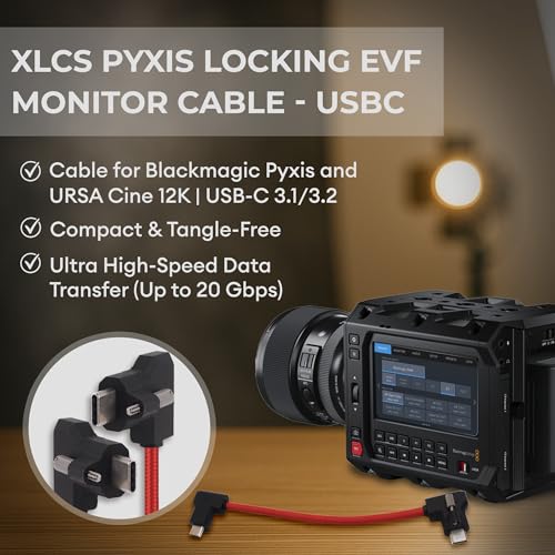 Image of Locking EVF and Monitor Cable for Blackmagic Pyxis and URSA Cine 12K Viewfinder | High Speed for 3.1 3.2 USB C | 20 Gbps | 100W | Secure Lock | (15cm (6 inch) - RED)