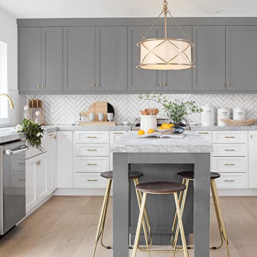 Durent Lighting Modern Gold Chandelier, 3-Light Drum Large Pendant Lighting Fixture with Fabric Shade, Cage Hanging Farmhouse Chandelier for Dining&Living Room, Bedroom, Kitchen, Foyer, Dia 15.7 - Image 5