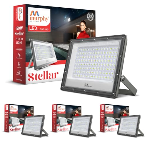 Image of Murphy Stellar 150W LED Flood Light with 2-Year Warranty | Cool White | High Brightness Outdoor LED for Security, Landscape, Warehouse, Backyard | IP66 Waterproof | BIS Approved Pack of 4