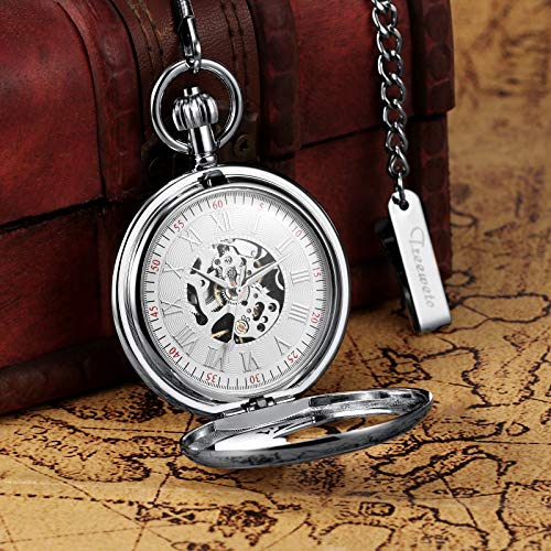 Reloj de bolsillo mecánico TREEWETO con cadena y diseño de águila retro 6