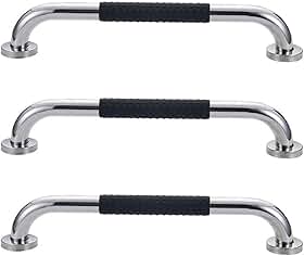 Barra de Apoio 30cm Inox Suporte Antiderrapante Banheiro Kit 3 unidades Box Idoso Deficiente Segurança Quarto Corredor Parede Acessibilidade Resistente Proteçao