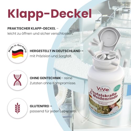 Teufelskralle & Weidenrinde - 90 Kapseln - schluckfreundlich - standardisierte Extrakte mit Harpagosiden und Salicin - hochdosiert und vegan | Qualität aus Deutschland von ViVe Supplements