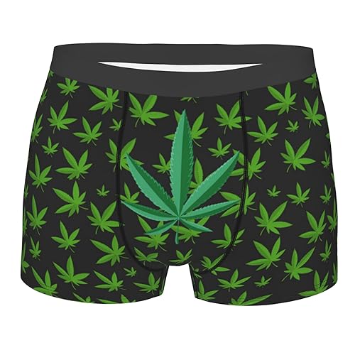 Weed Leaf Cannabis Marijuana Mens Boxer Briefs Knickers Elastic Underpants Breathable Trunks