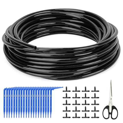 Tuyau Arrosage Automatique 30M Système d'irrigation Jardin 3/5 mm Kit Arrosage avec 20 T Connecteurs et 20 Goutteurs Kit d'irrigation Goutte pour Jardin...