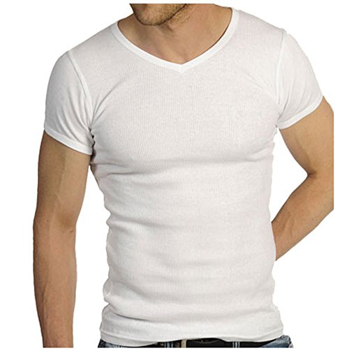 Price comparison product image Raiken Ribbed V Neck T-Shirt Mens-White-XL