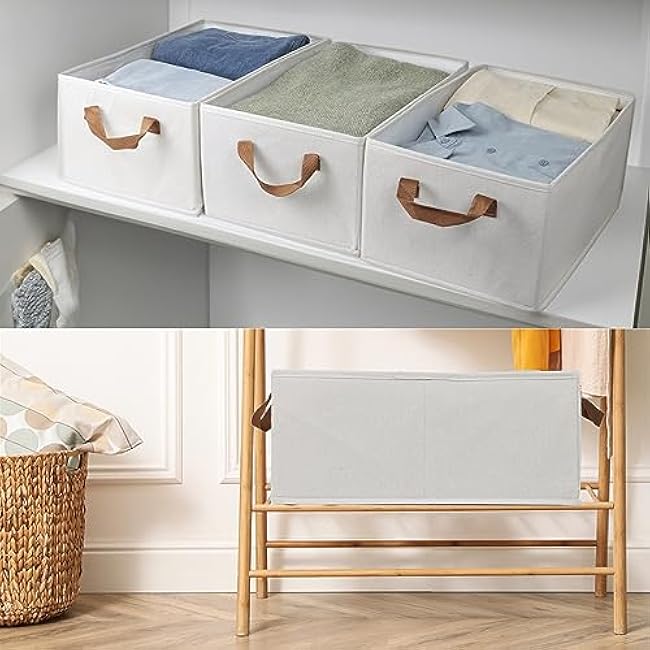 Pack of 3 Large Capacity Storage Bins Closet Organizer System, Sturdy Foldable Storage Boxes for Organizing Clothing, Sheets, Toys, Books - Shelf Organizer Shelves Basket Storage Bin