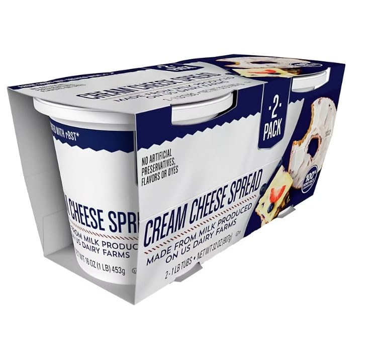 Cream Cheese Spread , contains no artificial preservatives, flavors or dyes. The gluten free cream cheese contains zero grams of trans fat per serving. Made from milk produced on US Dairy Farms, this spread is a delicious choice for all of your cream cheese needs. 2 PK [ 32 oz , 2 lb ]