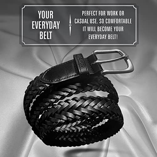 Nine West Mens Belt Vegan Leather Braided Dress Casual Everyday Belt 32mm Wide, Akron Black Belt Designed in the USA, M2