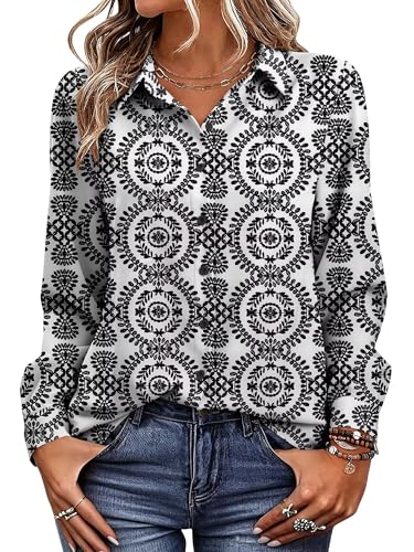 Image of Magritta Women's Shirts Fashion Casual Loose Fit Long Sleeve Button Down Lightweight Collared Blouse Tops