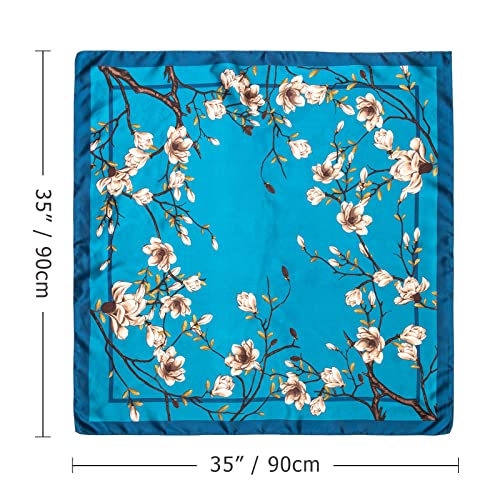 Image of DRESHOW 35 inch Large Square Satin Head Scarf - 4Pcs Silk Accessories Classic Patterned Squares Beach Bandanas for Women