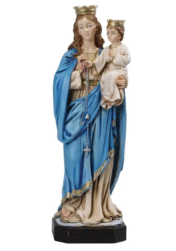 Generico ArteSacraCaravaggio Statua Madonna del Rosario, in marmo resina cm 28 (11,02 inches), per interni ed esterni, decorata a mano, produzione artigianale italiana