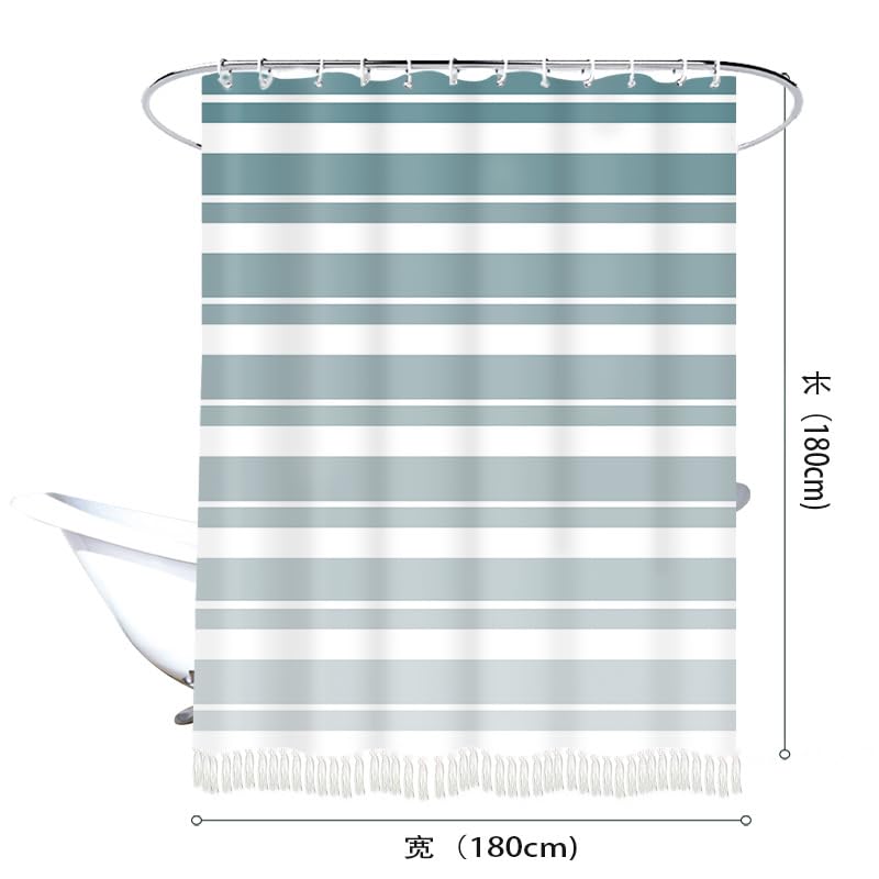 KIZAMI Rideau de Douche bohème 183 × 213 cm, Rideau de Douche à Pompons rayés, Rideau de Douche imperméable, Rideau de séparation Simple pour la décoration de la Salle de Bain de l'hôtel à la