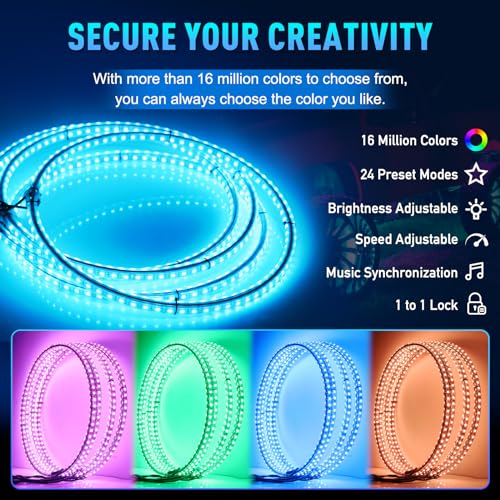 Image of 4PCS 15.5inch RGB LED Wheel Ring Light Kit Bluetooth Control w /Turn Signal and Braking Function can Controlled by Remote and APP(Double Row)