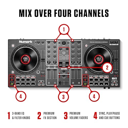 Image of Numark NS4FX Professional 4-Deck DJ Mixer Controller With USB Connection, Black