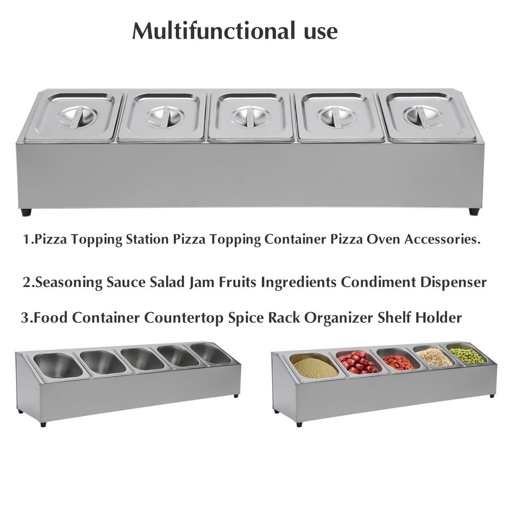 Estación organizadora de pizza, dispensador de condimentos, de acero inoxidable, para condimentos, especias, ingredientes, salsas, frutas