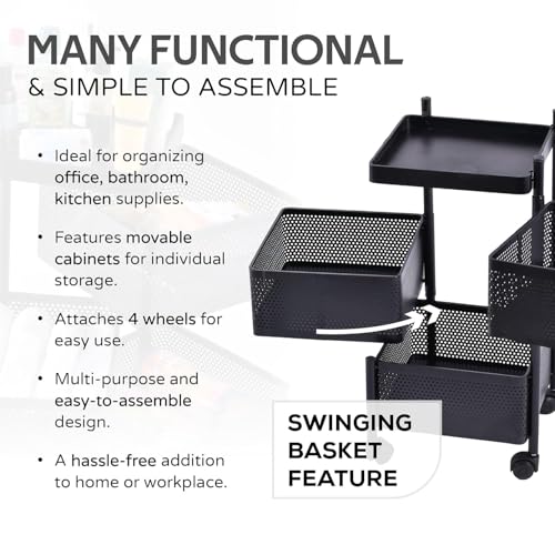 Image of KRISHYAM Kitchen Trolley with Wheels | 3-Layer Metal Vegetable Basket Stand & Kitchen Storage Rack | Multipurpose Onion Potato Rack for Kitchen | Vegetable Basket Organizer Black (3-Tier Square)