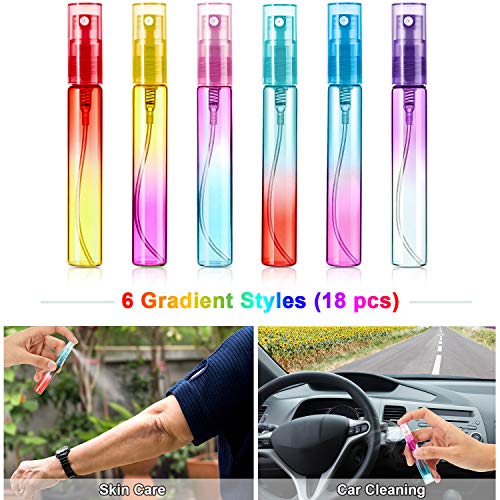Patelai 18 Pieces 8 ml Mini Perfume Spray Bottles Atomizer Portable Travel Mister Refillable Empty Container Colorful Glass Bottles for Cleaning, Travel, Essential Oils, Perfume, 6 Gradient Colors2