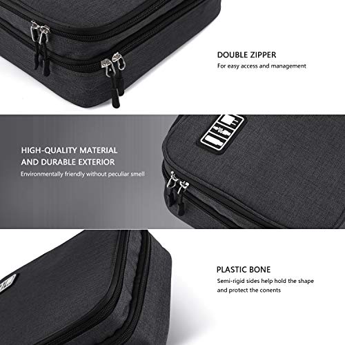 Electronics Organizer, Jelly Comb Electronic Accessories Cable Organizer Bag Double Layer Travel Cable Storage Bag for Cables, Laptop Charger, Tablet (Up to 11'') and More-Thick Large(All Black)