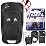 Autoschlüssel Funk Fernbedienung Austausch Gehäuse mit 2 Tasten + Rohling + Batterie kompatibel mit Opel Meriva Astra J Adam Corsa E Casvada Mokka Zafira C