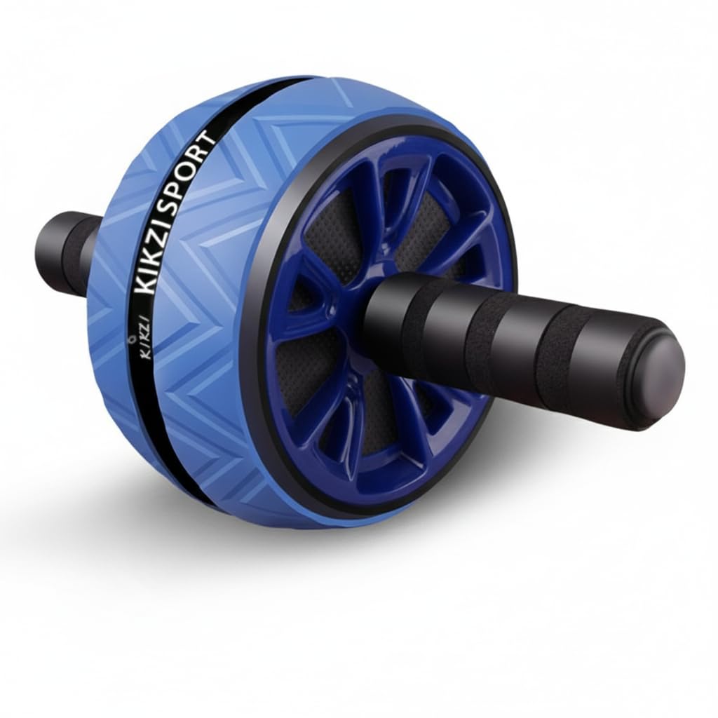KIKZI® Ab Wheel Roller with Knee Mat, Dual Wheel Design for Core Strength Training, Heavy-Duty Construction, Comfort Foam Handles (BLUE)
