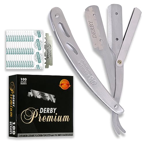 Equinox Straight Edge Razor - Includes 100 Single Derby Blades - ...