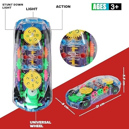 Image of Fully Musical Car Toys for Kids 360 Degrees Rotating Transparent Baby Car Toy with Sound and Flashing 3D Lights for Kids Playing (Pack of 1)