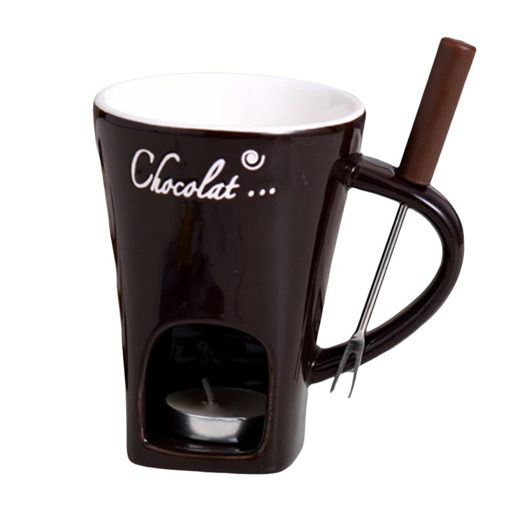 CTRLZS Fondue Mug Set Chocolate Cheese Milk Cream Making Set Single Butter Melter Baking Cup Candlestick Brown