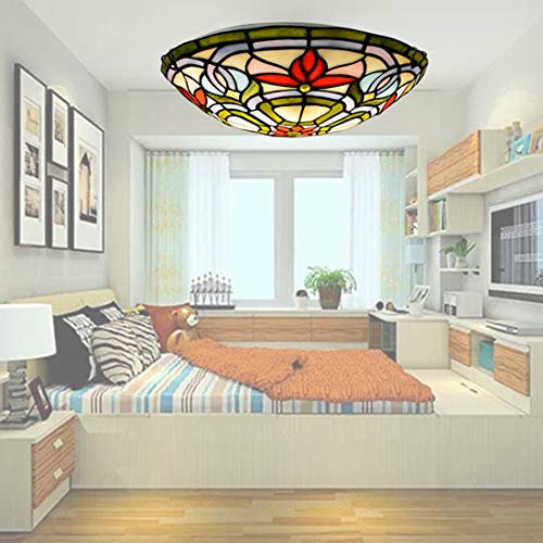 Plafonnier rétro artisanal en vitrail rond E27 finition prestige - 2