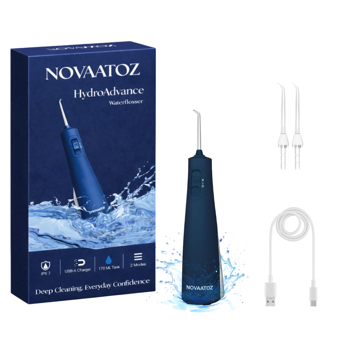 HydroAdvance Cordless Water Flosser for Teeth Gums Rechargeable Portable Oral Irrigator for Braces Travel Pulse Cleaning with 2