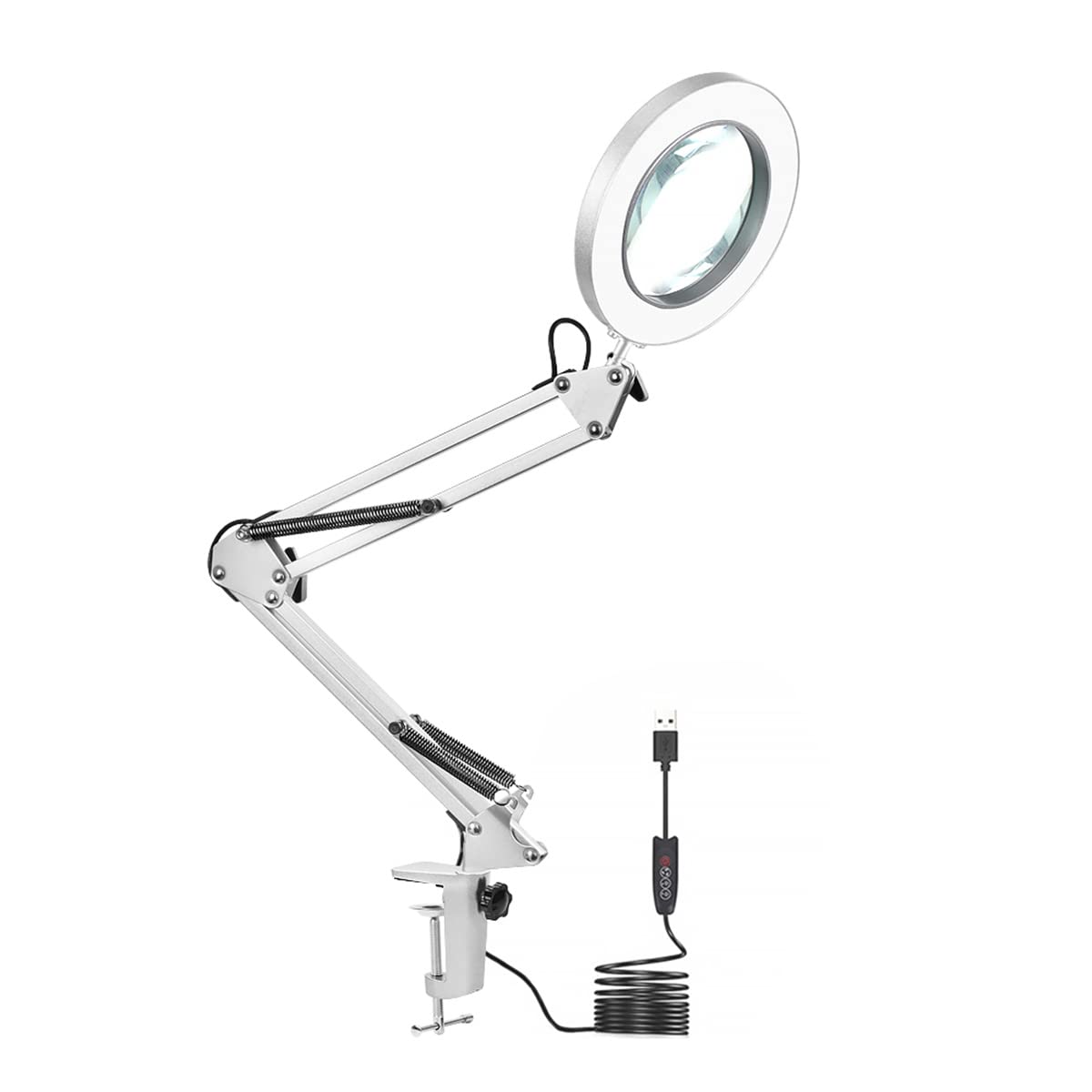 Desk Lamp Office Lamp with 5X LED Illuminated Magnifier Reading Light 3 Color Stepless Dimmable Eye-Protect Table Lamp