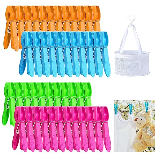 Clothes Pegs for Washing Line With Bag, 48 Pack Plastic Laundry Pegs, Clothes pegs washing, Towel clips, 4 Colors Washing Line Pegs, Plastic Non Slip Washing Pegs, for Home and Garden, Outside
