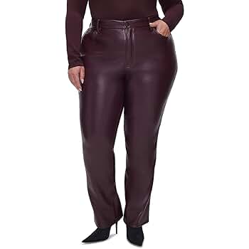 Ameri❤︎FAKE LEATHER STRAIGHT PANTS Qatiecay Women Faux Leather Pants High Waist Straight Leg