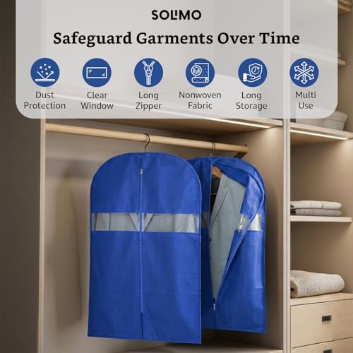 Image of Amazon Basics Non-Woven Suit, Coat, Jacket Cover | 120 GSM | Clear Window | Long Zip | 40 x 24 Inches | Pack of 5 (Blue)