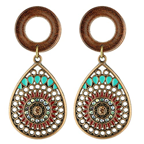 Balala 8mm-22mm Bohemian Teardrop Wood Dangle Ear Gauges Piercing Flesh Tunnels Plugs Statement Earrings