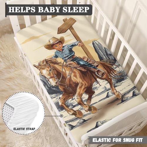 Image of Western Baby Crib Sheets for Boys Horse Cribs Sheet Nursery Bedding Set Fitted for Pack and Play Breathable Mattress Cover Nursery Decor Toddler Gifts