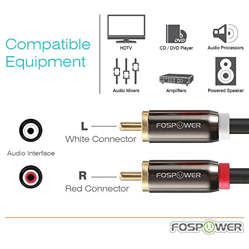 FosPower RCA Y-Adaptador (1.8m / 6ft) 1 RCA Macho to 2 RCA Macho Audio Adapter Cable - Doble blindado | 24K Gold Plated